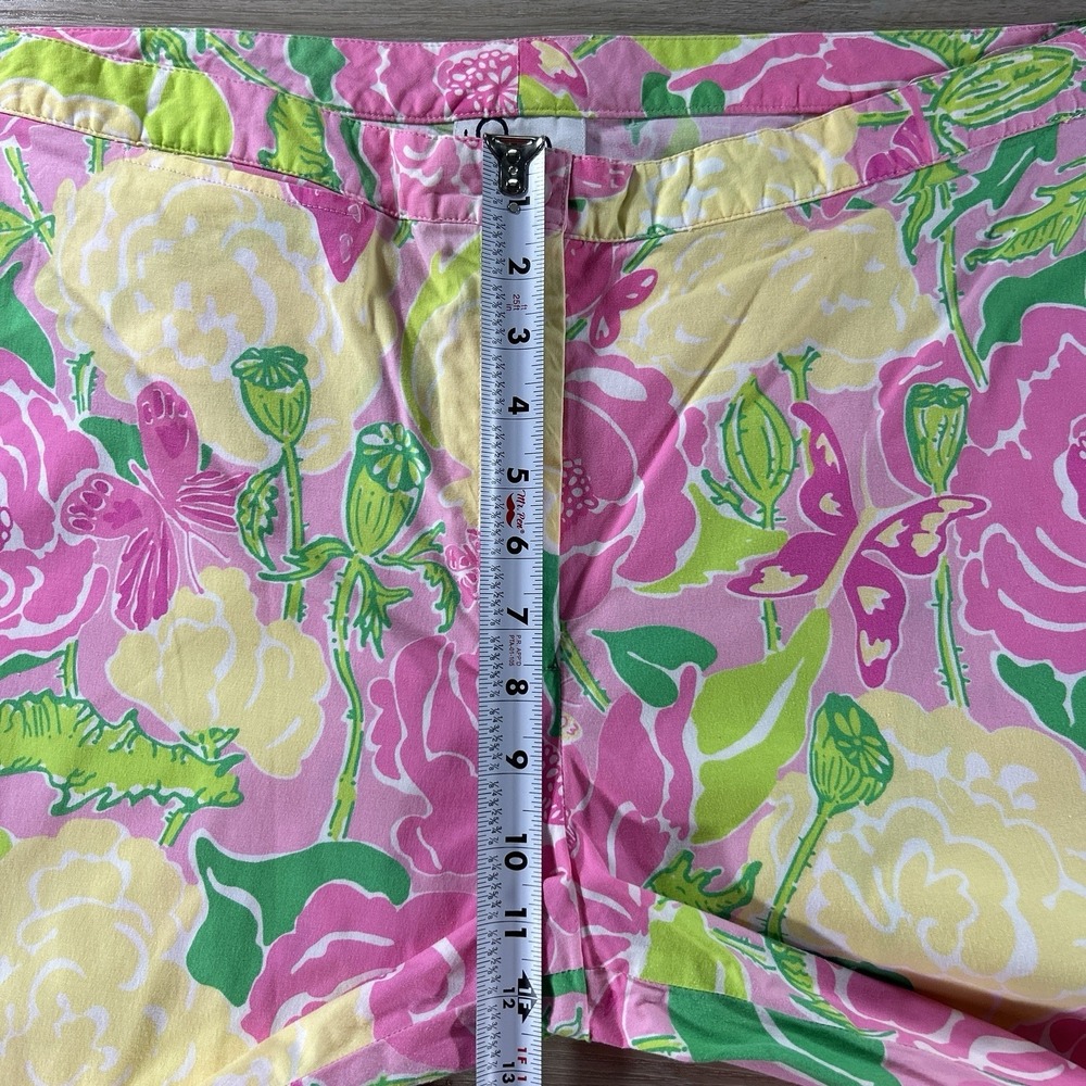 VTG Lilly Pulitzer Size 16 Pink Yellow Cotton Poplin Capri Shoo Fly Floral Pants - Picture 7 of 9